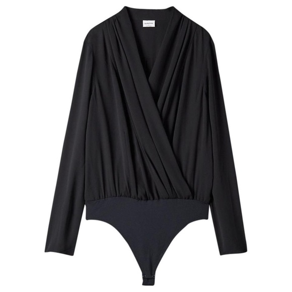Babaton Tops - NEW Aritzia Babaton Ambrose Crossover V-Neck Silk-Like Blouse Bodysuit in Black